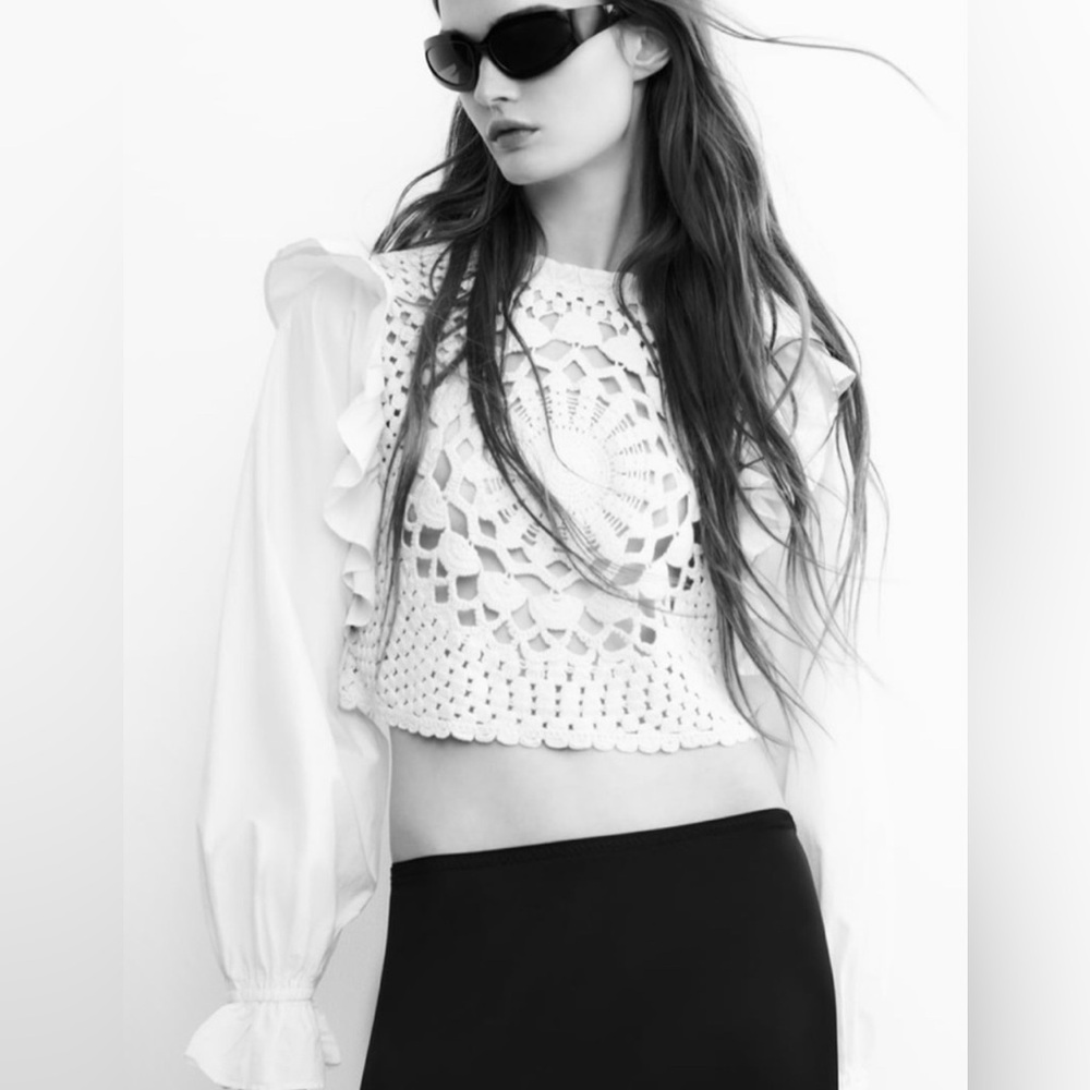 ZARA cropped ruffle knit top new without tags